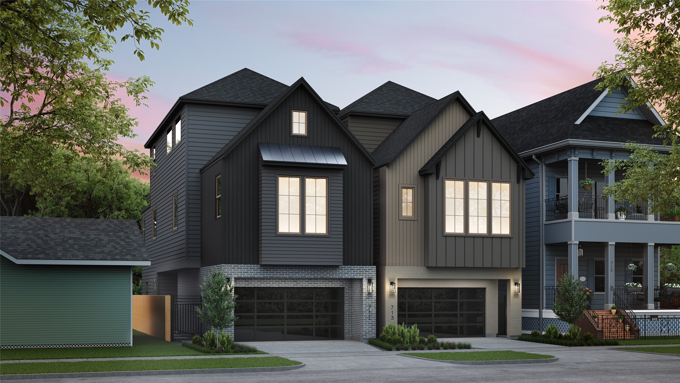 a front view of a house with a garden