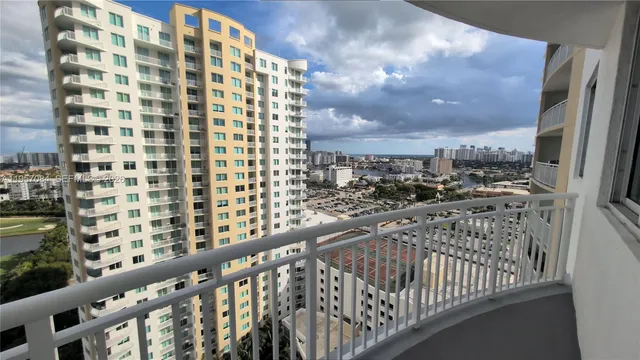 a view of a balcony with city view