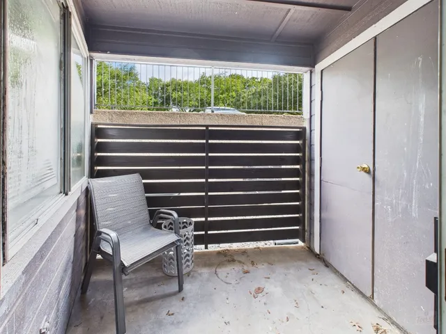 a room view with a bench