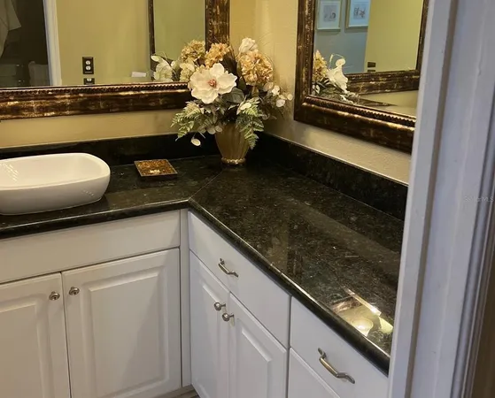 a bathroom with a sink and mirror