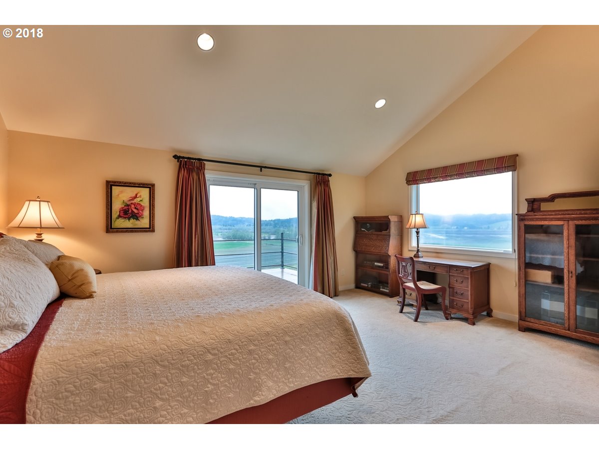 13205 Southwest Spring Hill Road Gaston, OR 97119 - Photo 13 of 30 a bedroom with a bed next to a large window with balcony view