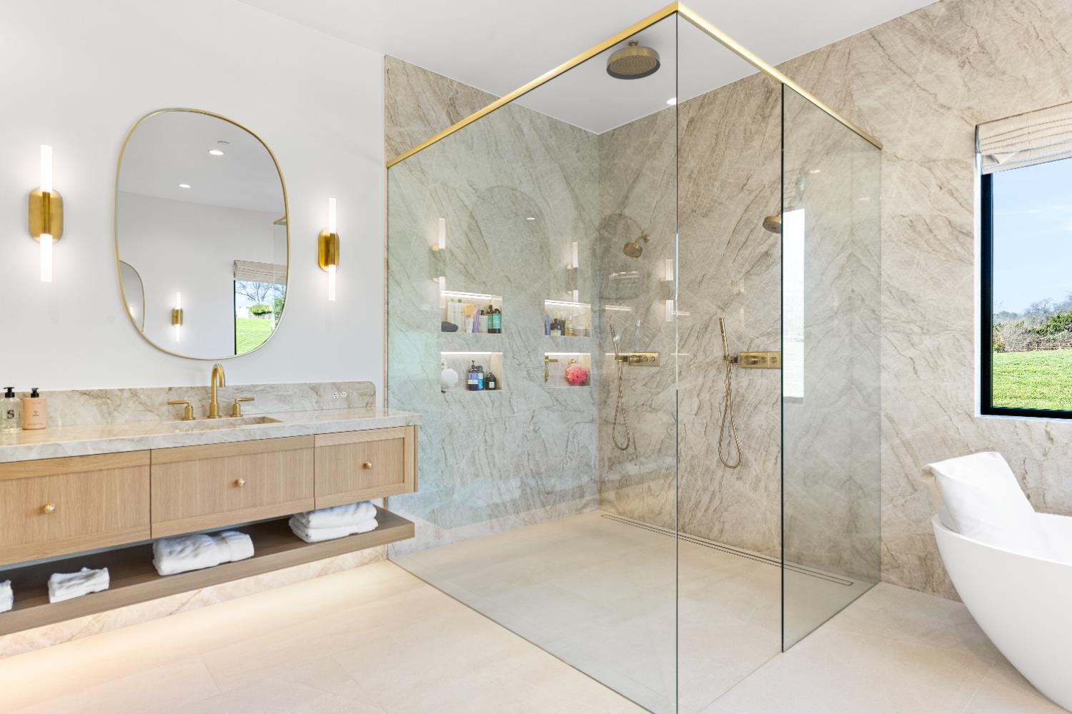 2735 Rattlesnake Road Newcastle, CA 95658 - Photo 35 of 84 a spacious bathroom with a double vanity sink mirror and shower