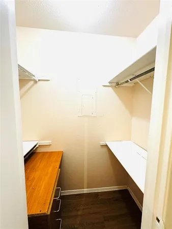 a view of walk in closet with empty racks