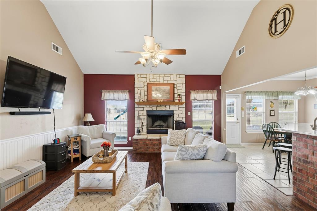 9920 County Road 540 Lavon, TX 75166 - Photo 3 of 32 a living room with furniture a fireplace and a flat screen tv