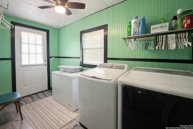 a utility room with dryer and washer