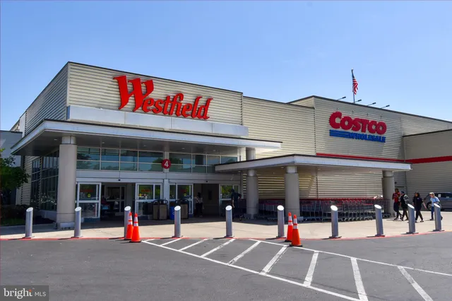 a view of a street with retail shops and traffic signal