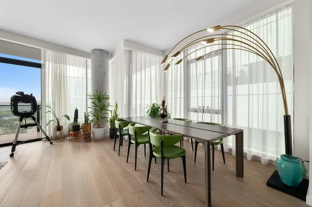 a workspace with furniture window and outside view