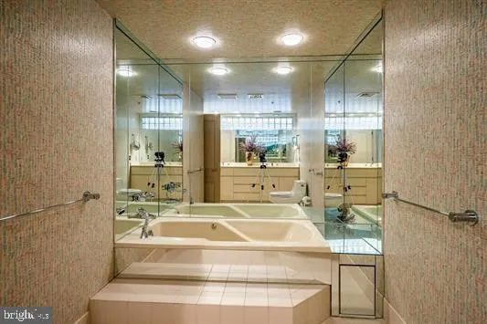 a view of a lobby with black carpet