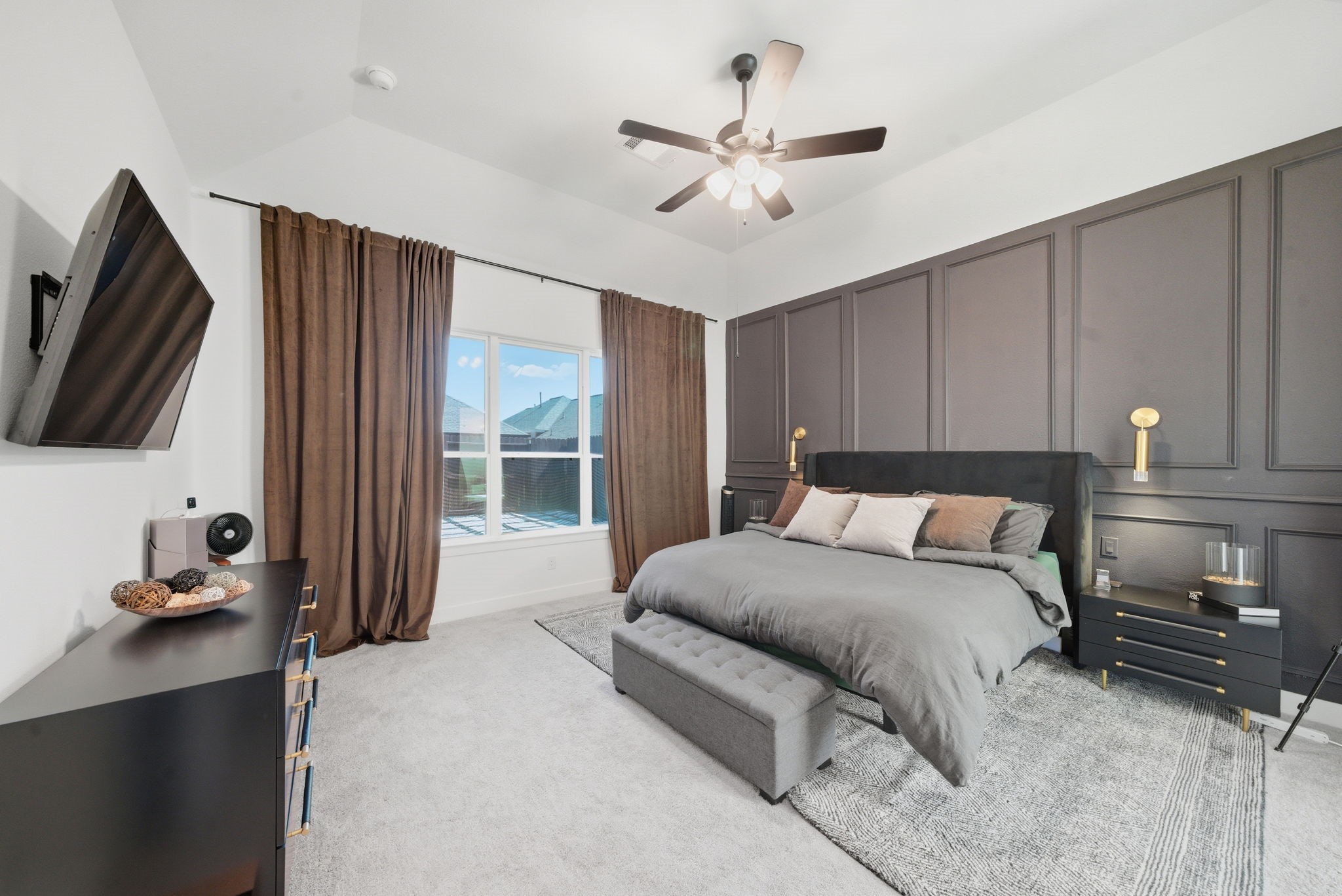 10438 Rigel Rdg Way Richmond, TX 77406 - Photo 19 of 34 a bedroom with a large bed and a flat tv screen on dresser