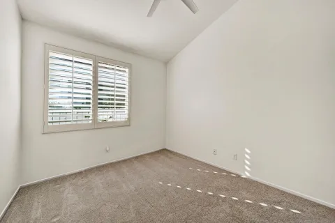 a view of a white house with a potted plant and floor to ceiling window and potted plants