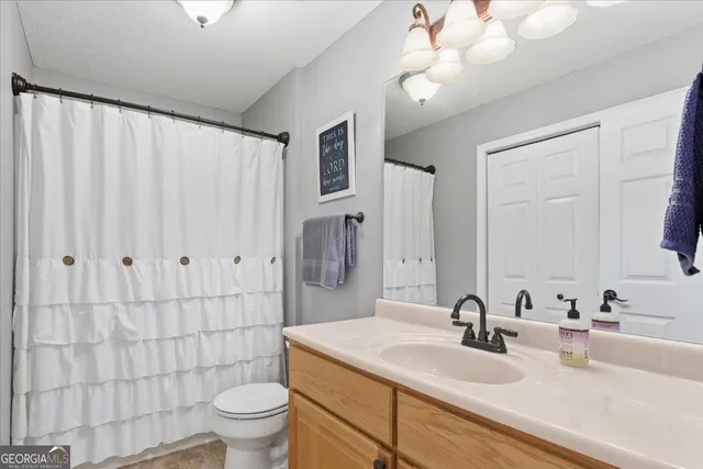 a bathroom with a sink a toilet and a mirror