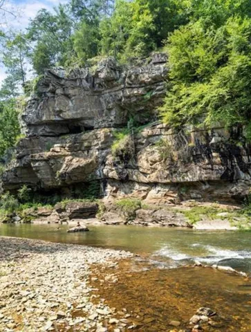 a view of water with water fall