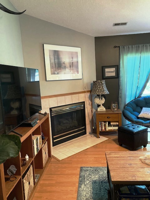 1945 Matthew Court, Unit D Elgin, IL 60123 - Photo 3 of 22 a living room with furniture a flat screen tv and a fireplace
