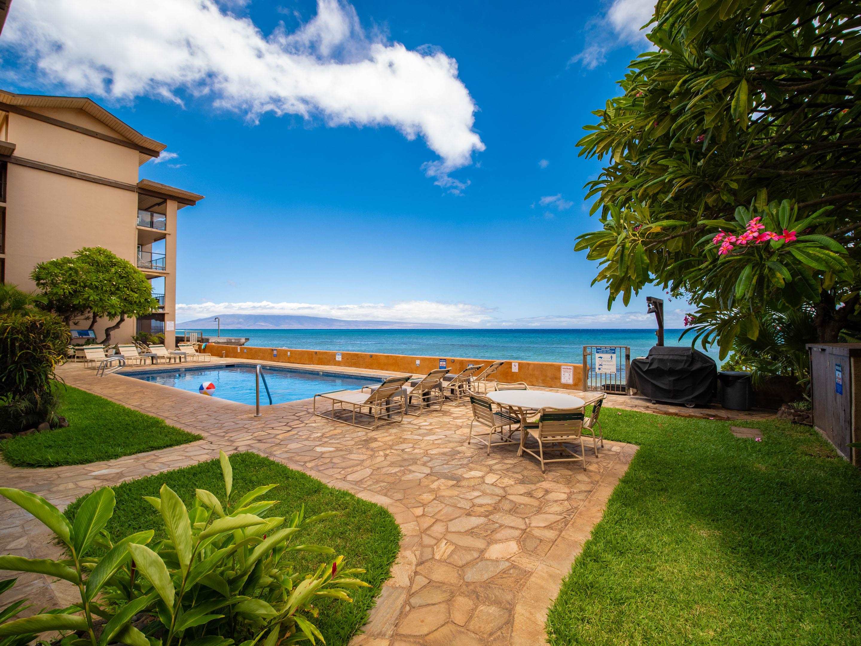 3723 Lower Honoapiilani Road, Unit 104 Lahaina, HI 96761 - Photo 25 of 45 a view of a backyard with plants and a patio