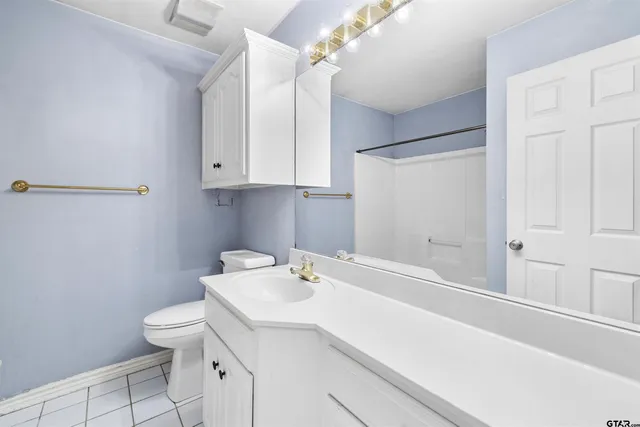 a bathroom with a sink a toilet and a mirror