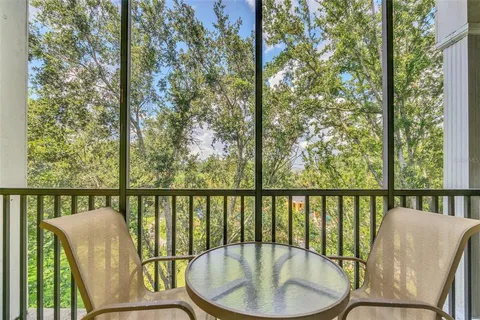 a view of a balcony with a swing
