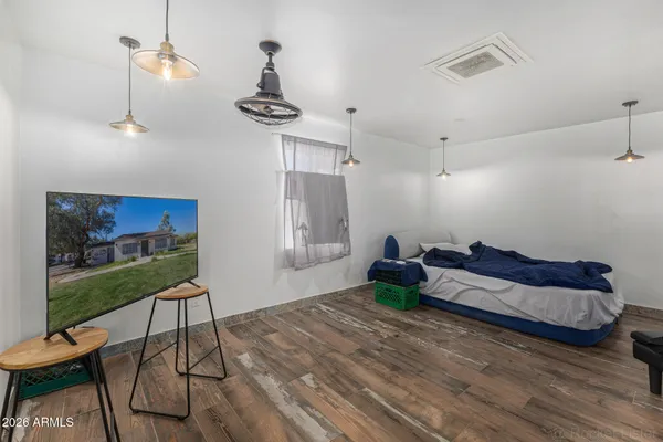 a large white room with a large window