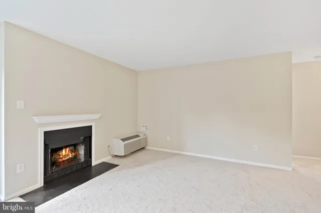 a view of an empty room and fire place