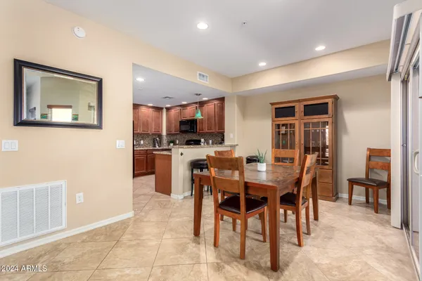 a view of a dining area with furniture