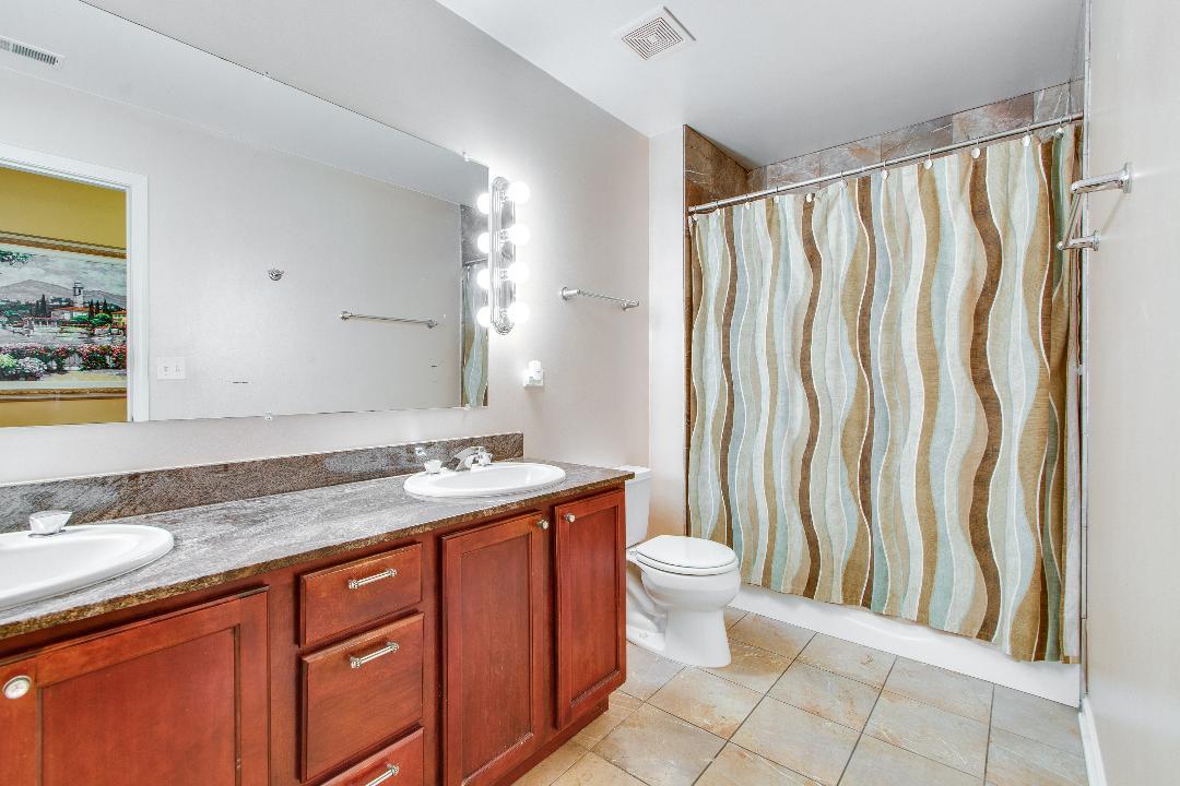 4740 South Ingleside Avenue, Unit 2N Chicago, IL 60615 - Photo 12 of 12 a bathroom with a granite countertop sink a toilet and a mirror