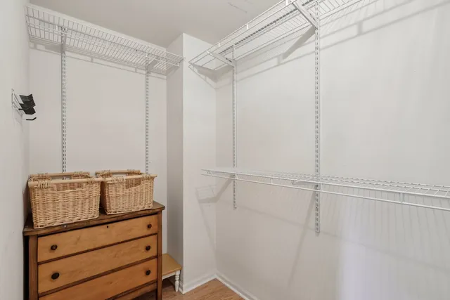 a room with a walk in closet