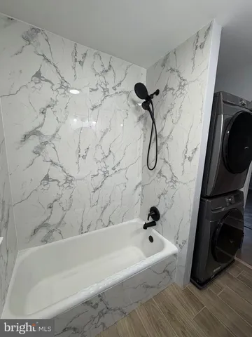 a bathroom with a bathtub