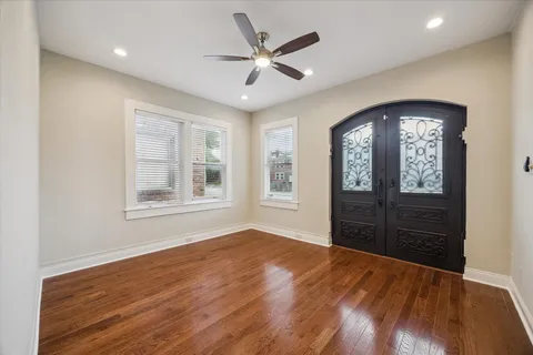 wooden floor and windows in a room