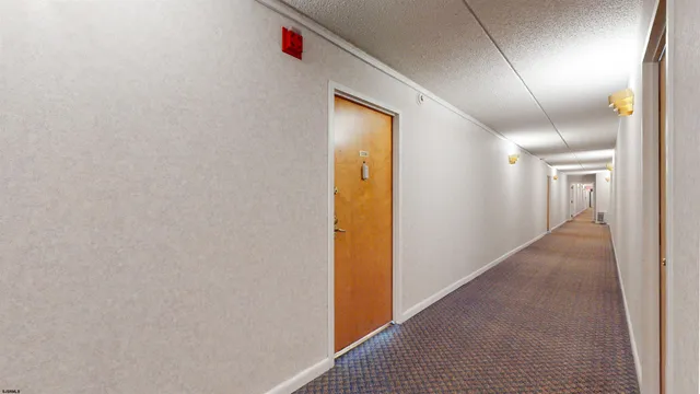 a view of a hallway with painted walls