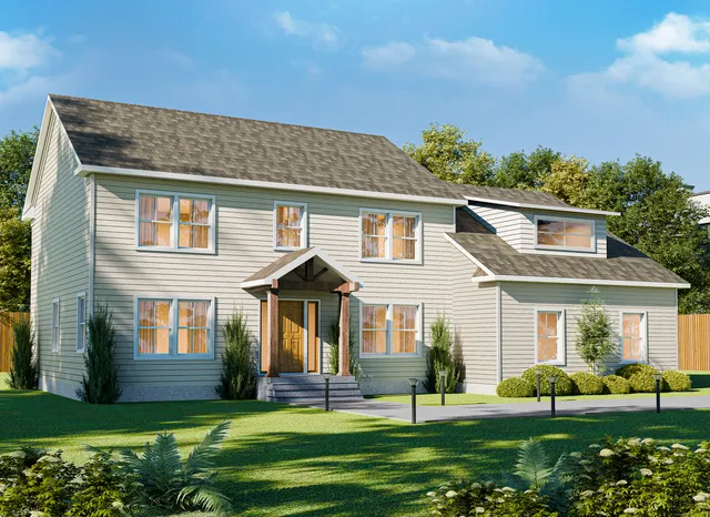 front view of a house with a yard