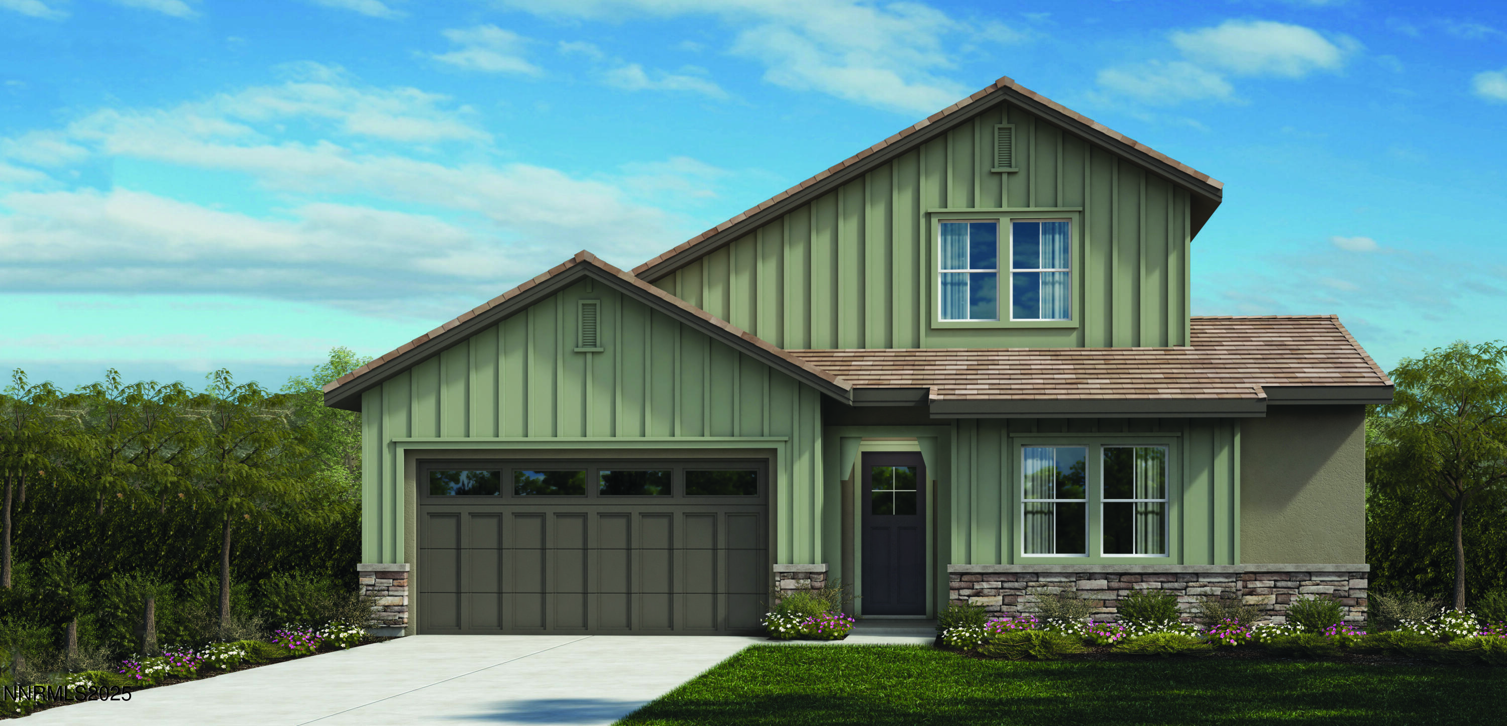 a front view of a house with a garden