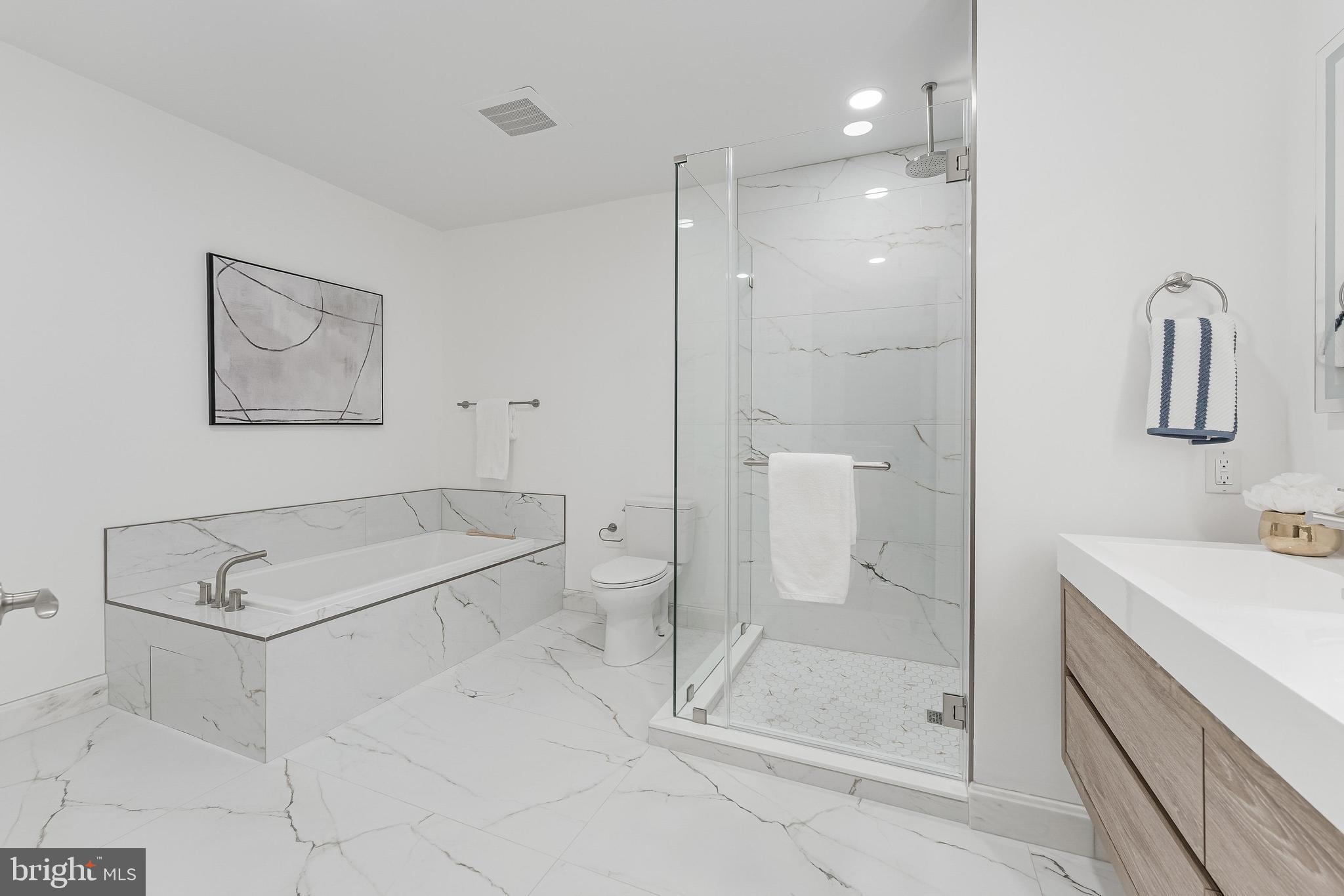 215 I Street Northeast, Unit 401 Washington, DC 20002 - Photo 27 of 36 a bathroom with a shower sink and mirror