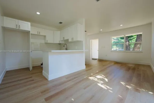 a view of kitchen and windows