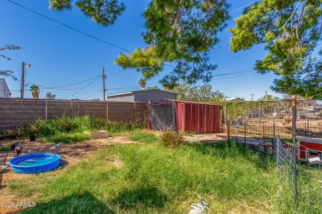 a garden view with a seating space