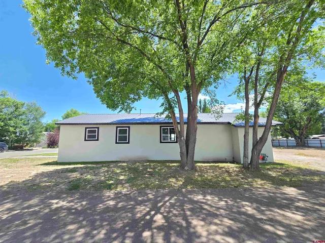 a view of backyard of house with green space