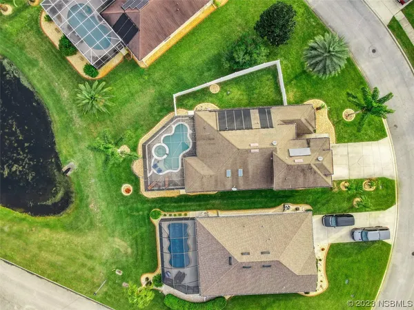 an aerial view of a house