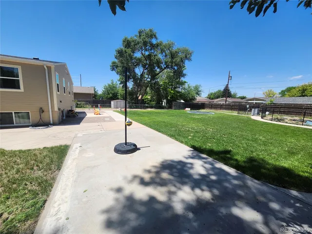a view of a park with plants and large tree