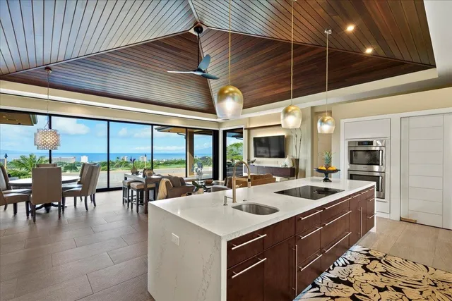 a kitchen with lots of counter top space