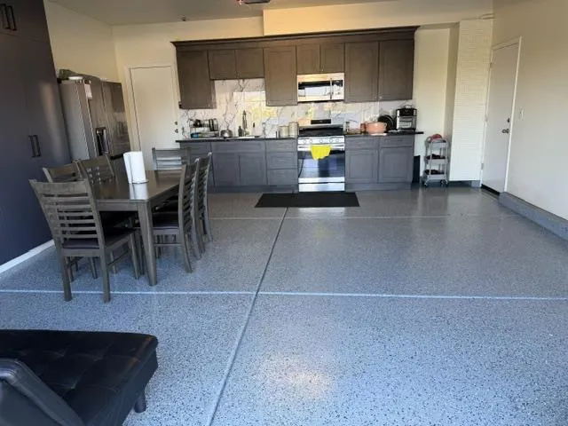 a kitchen with a sink cabinets and counter space