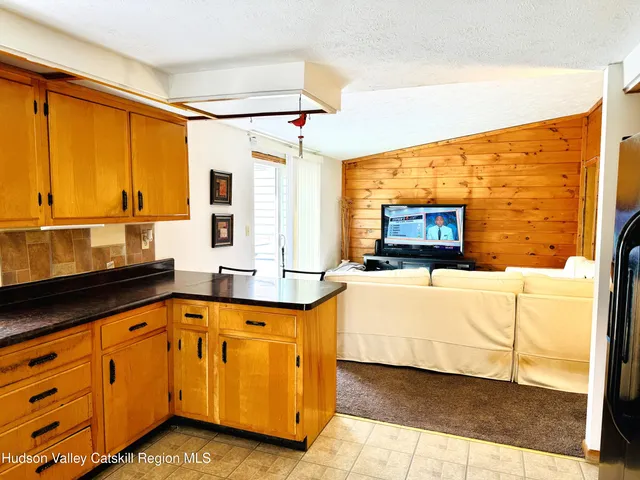 a living room with large window