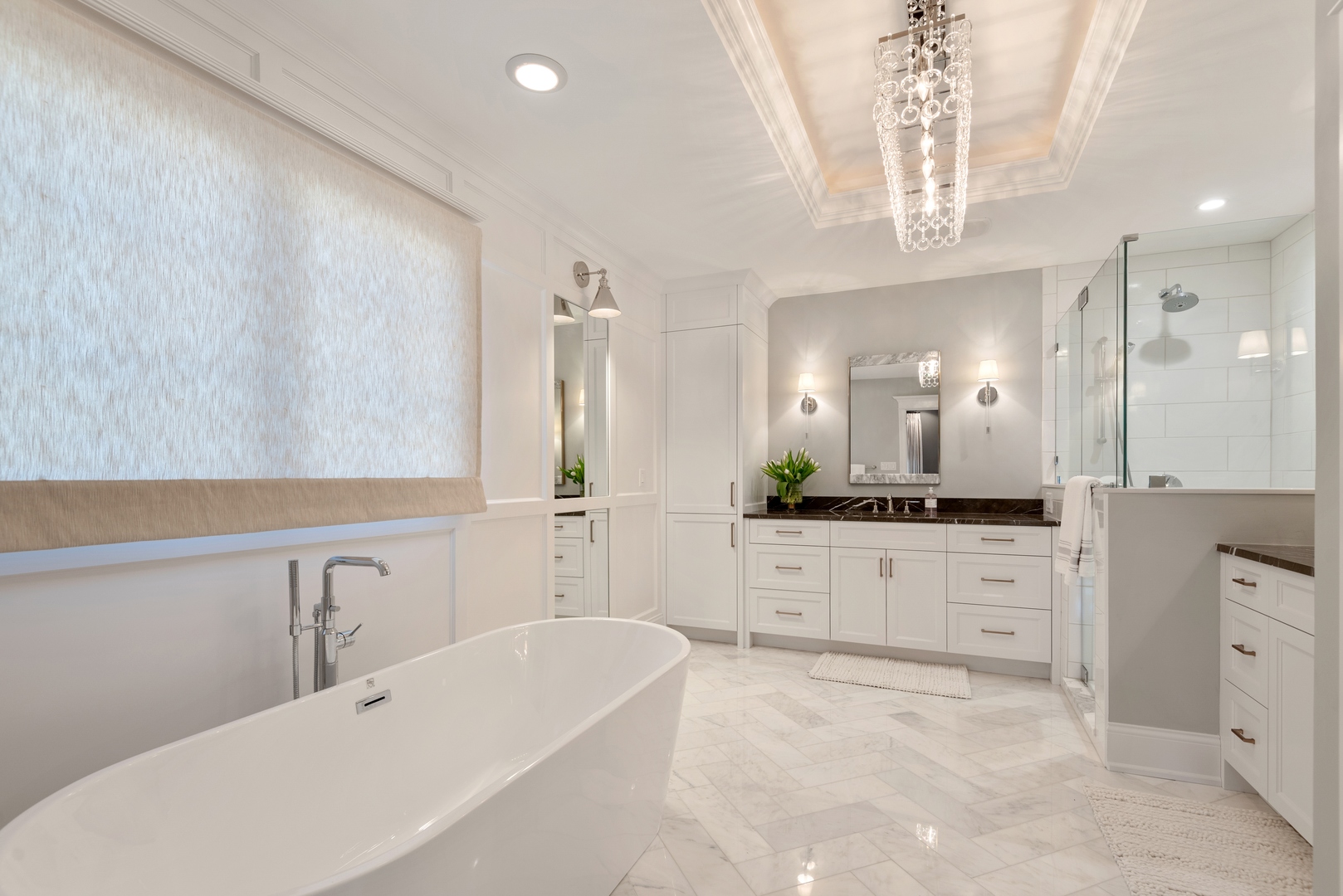 Undisclosed Address Wilmette, IL 60091 - Photo 24 of 57 a large white bathroom with a large tub sink vanity granite and a mirror