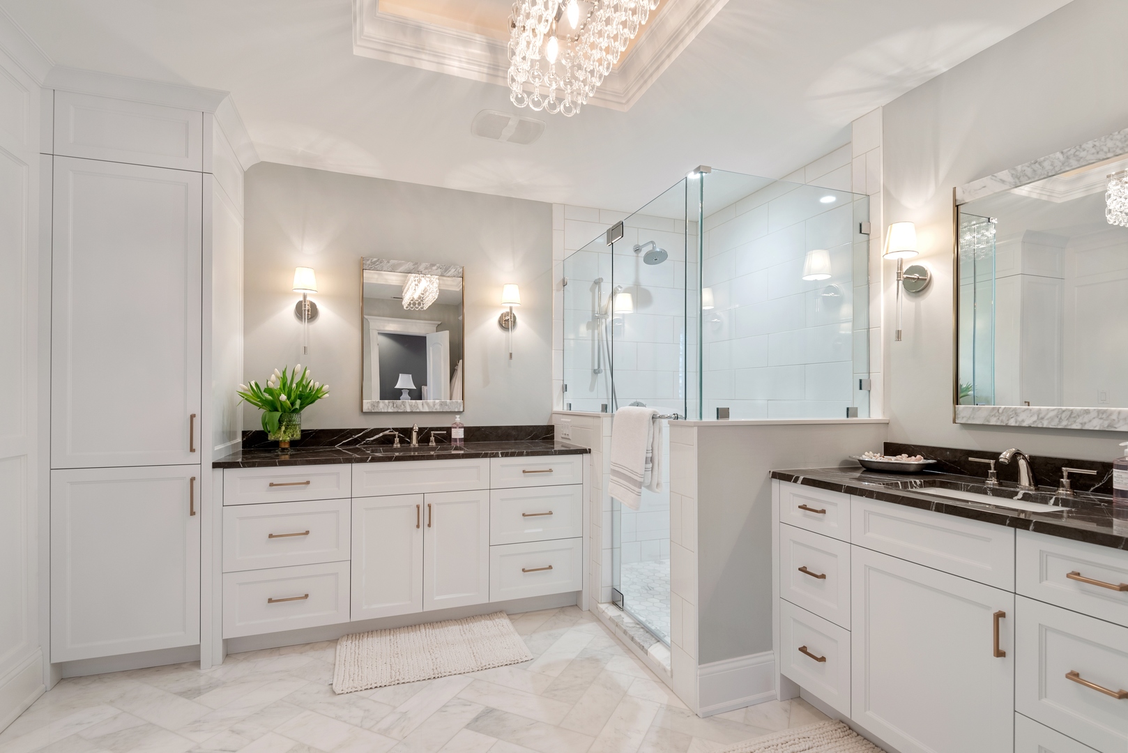 Undisclosed Address Wilmette, IL 60091 - Photo 25 of 57 a spacious bathroom with a granite countertop sink a mirror a and a bathtub