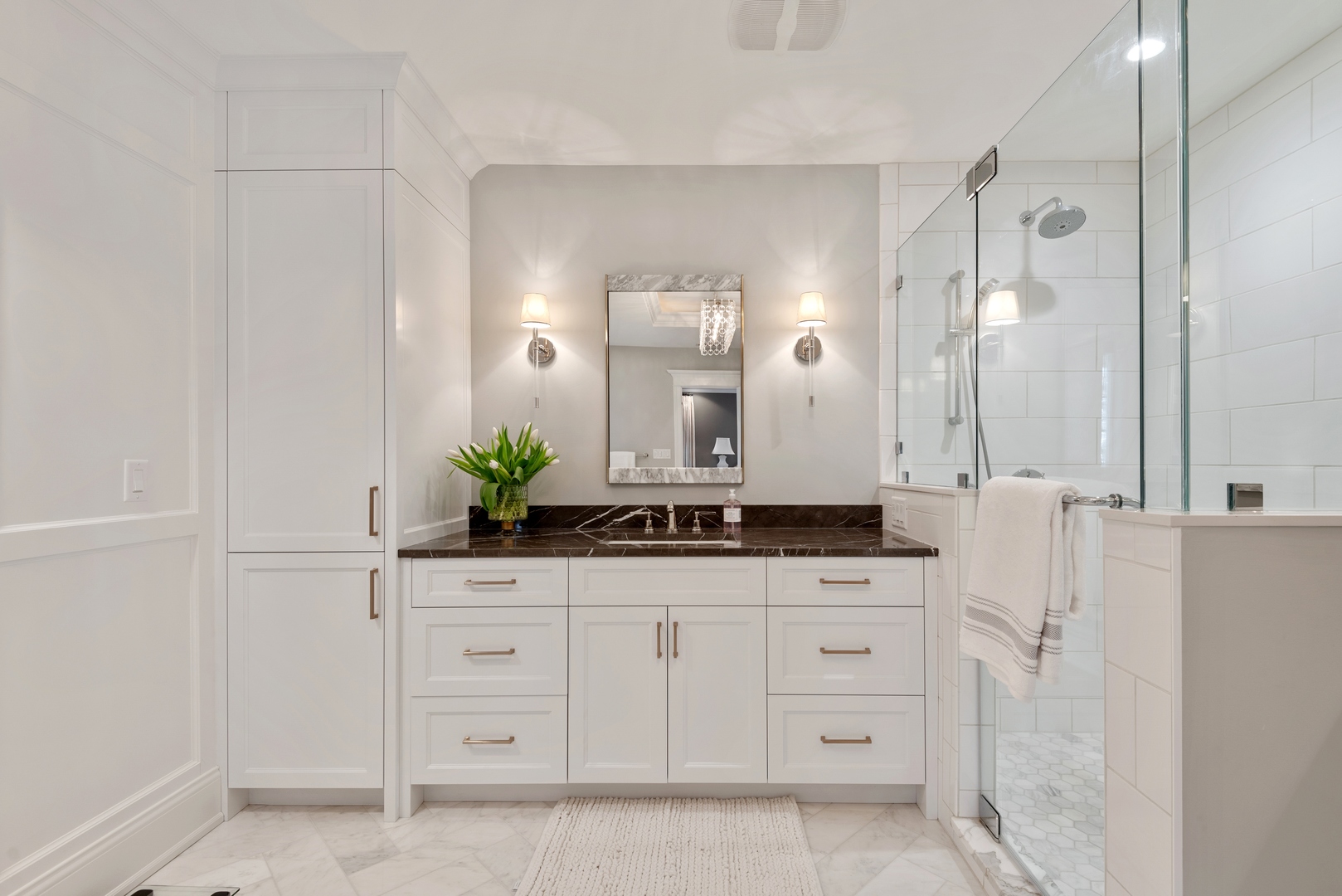 Undisclosed Address Wilmette, IL 60091 - Photo 26 of 57 a bathroom with a granite countertop sink and a mirror