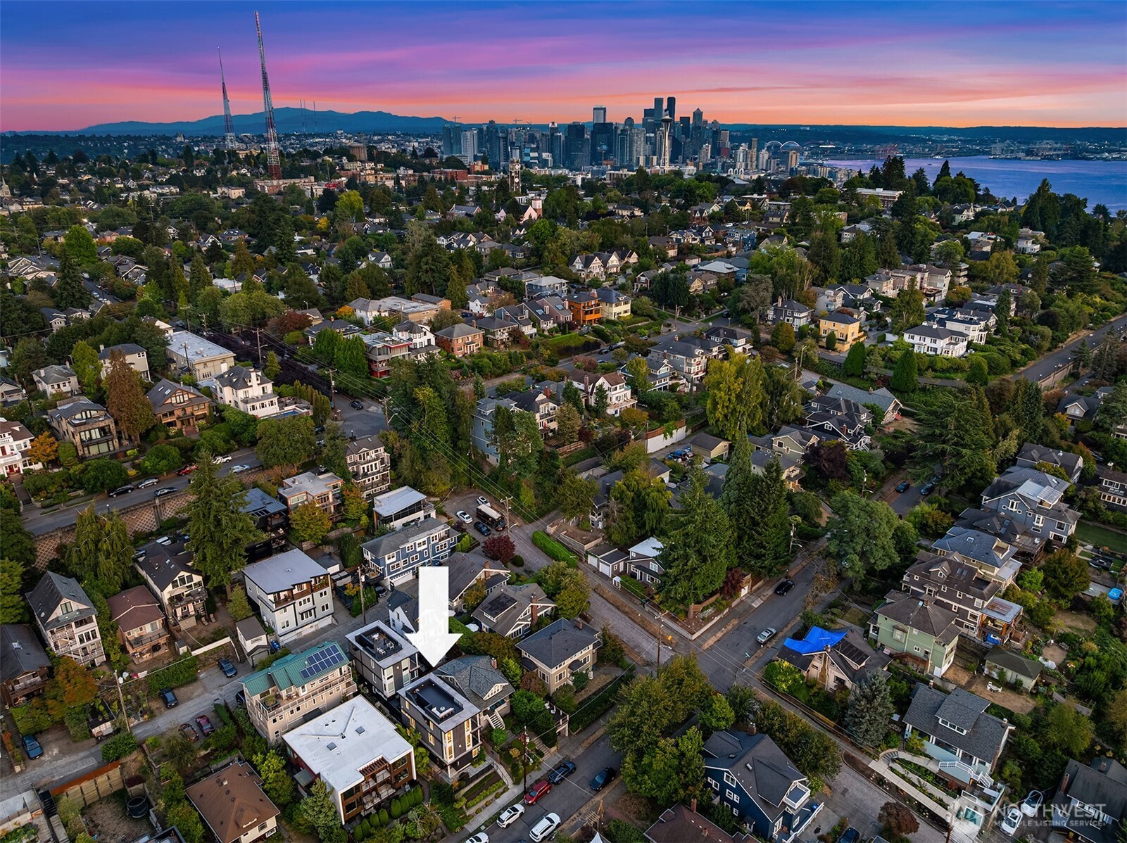 1910 8th Avenue West, Unit B Seattle, WA 98119 - Photo 38 of 40 an aerial view of residential houses with city view