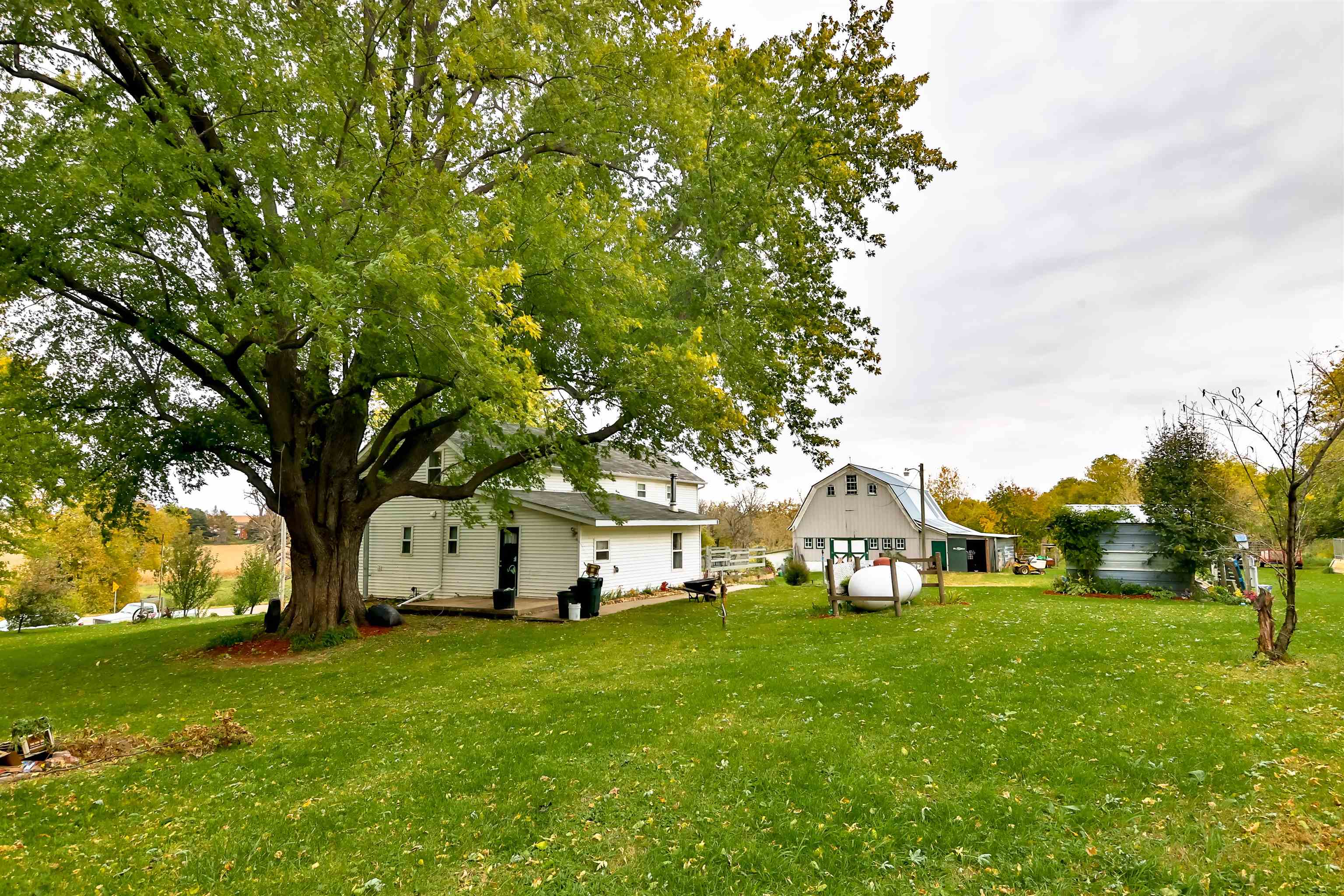 7719 West Coffman Road German Valley, IL 61039 - Photo 11 of 38 a view of a white house with a big yard and large trees