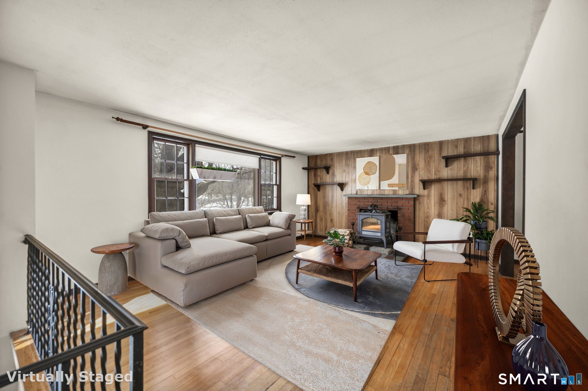 147 Tuttle Road Durham, CT 06422 - Photo 6 of 38 a living room with fireplace furniture and a large window