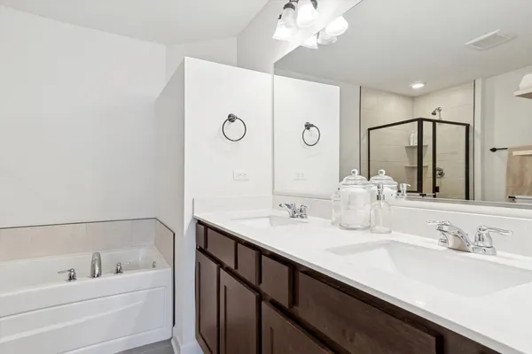 a bathroom with a bathtub