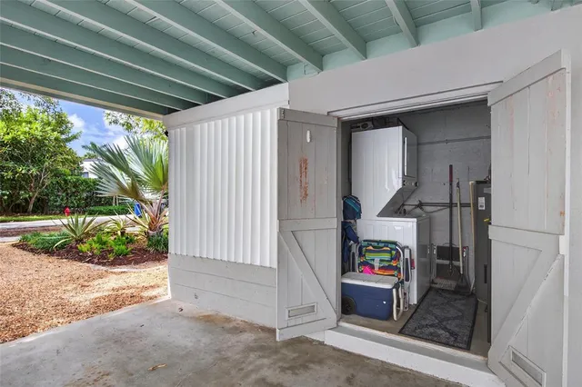 a backyard of a house with seating space