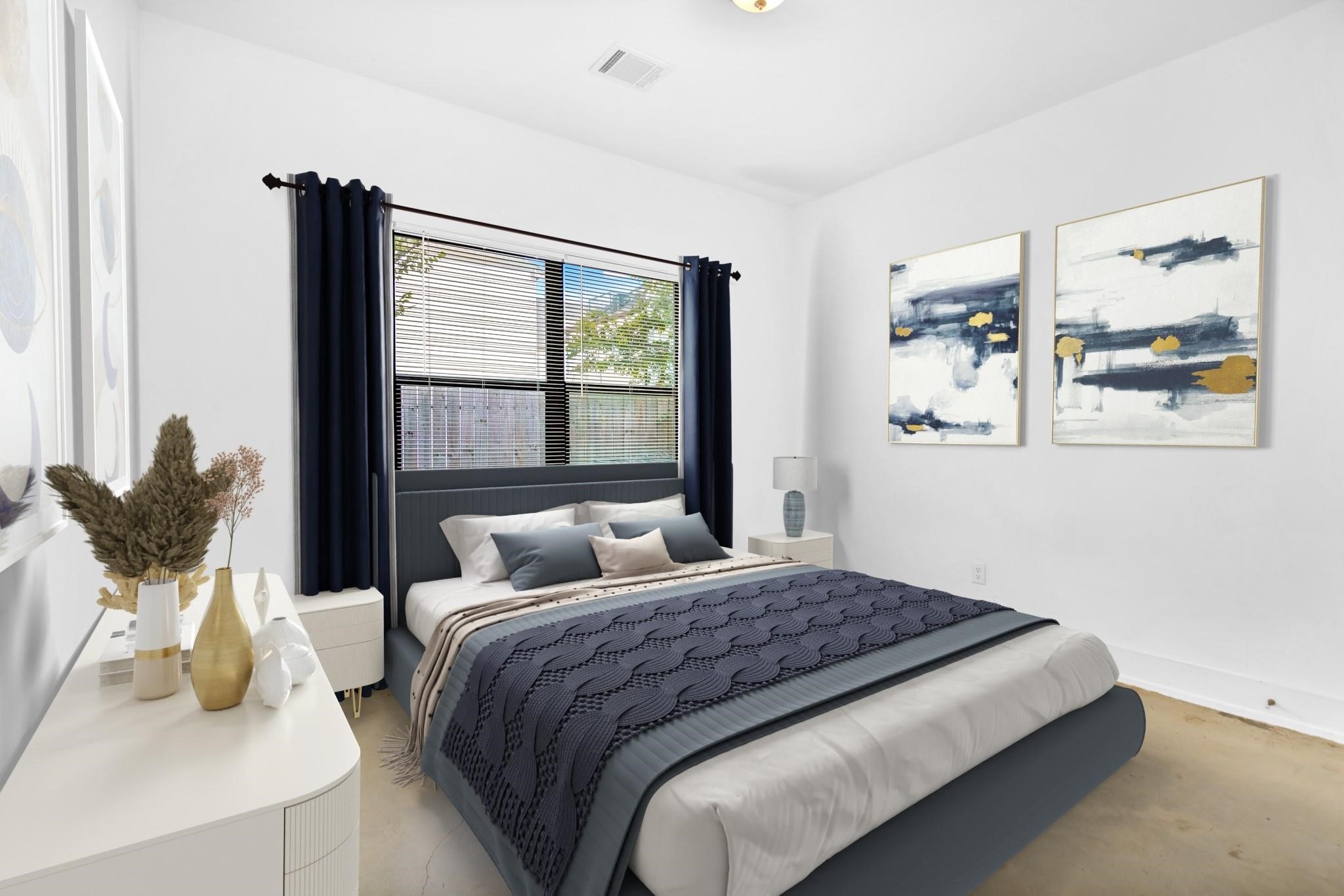 603 Edgewood Street, Unit B Houston, TX 77023 - Photo 7 of 16 Primary bedroom features soaring ceilings, expansive windows, and abundant natural light.