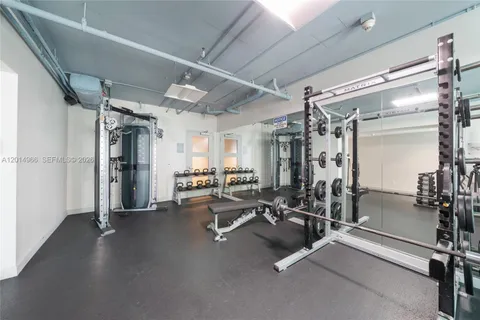 a view of a room with gym equipment