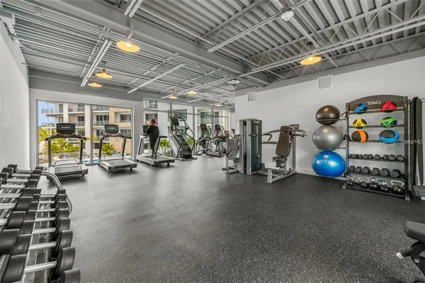 a view of a room with gym equipment